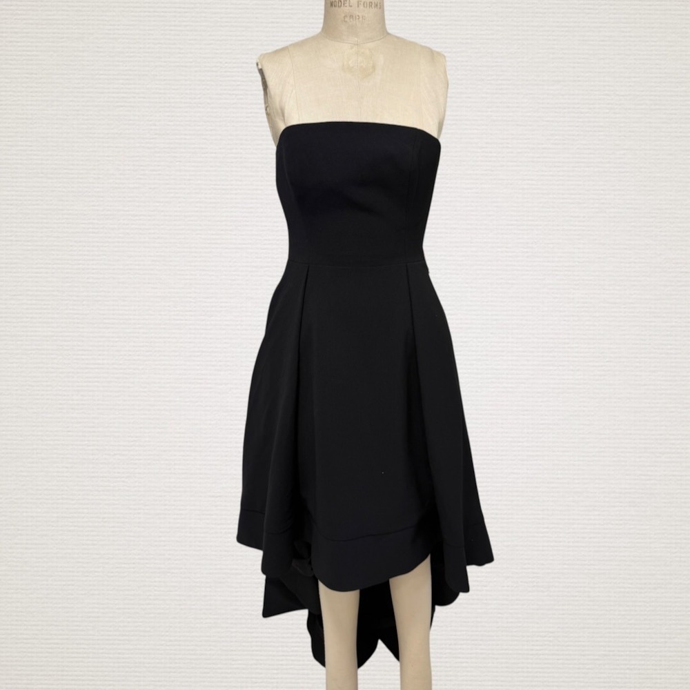 C/MEO COLLECTIVE Black Hi-Low Fit & Flare Gown Size M Strapless Dress Pockets